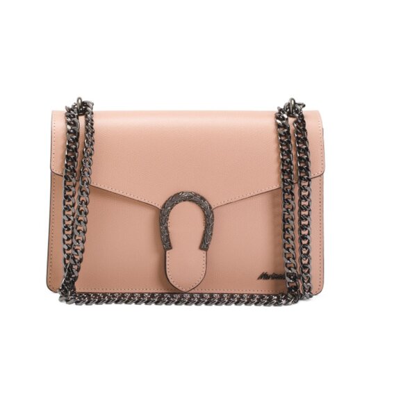 MARINA GALANTIItaly Leather Horseshoe Hardware Flap Over Crossbody Bag